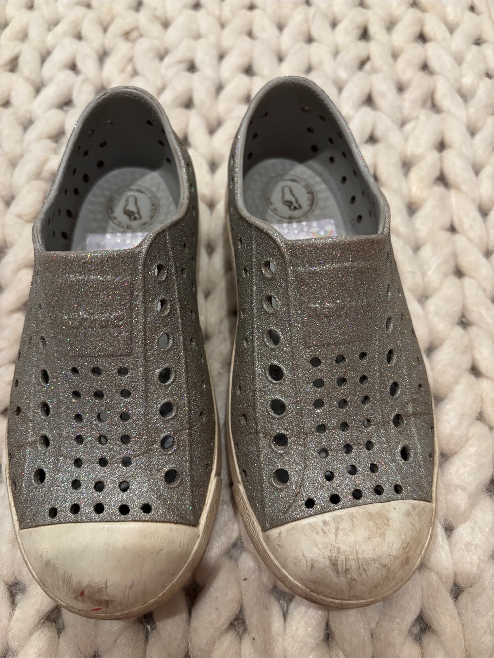 Native Shoes Kids Glitter Silver Slip-On Water Shoes